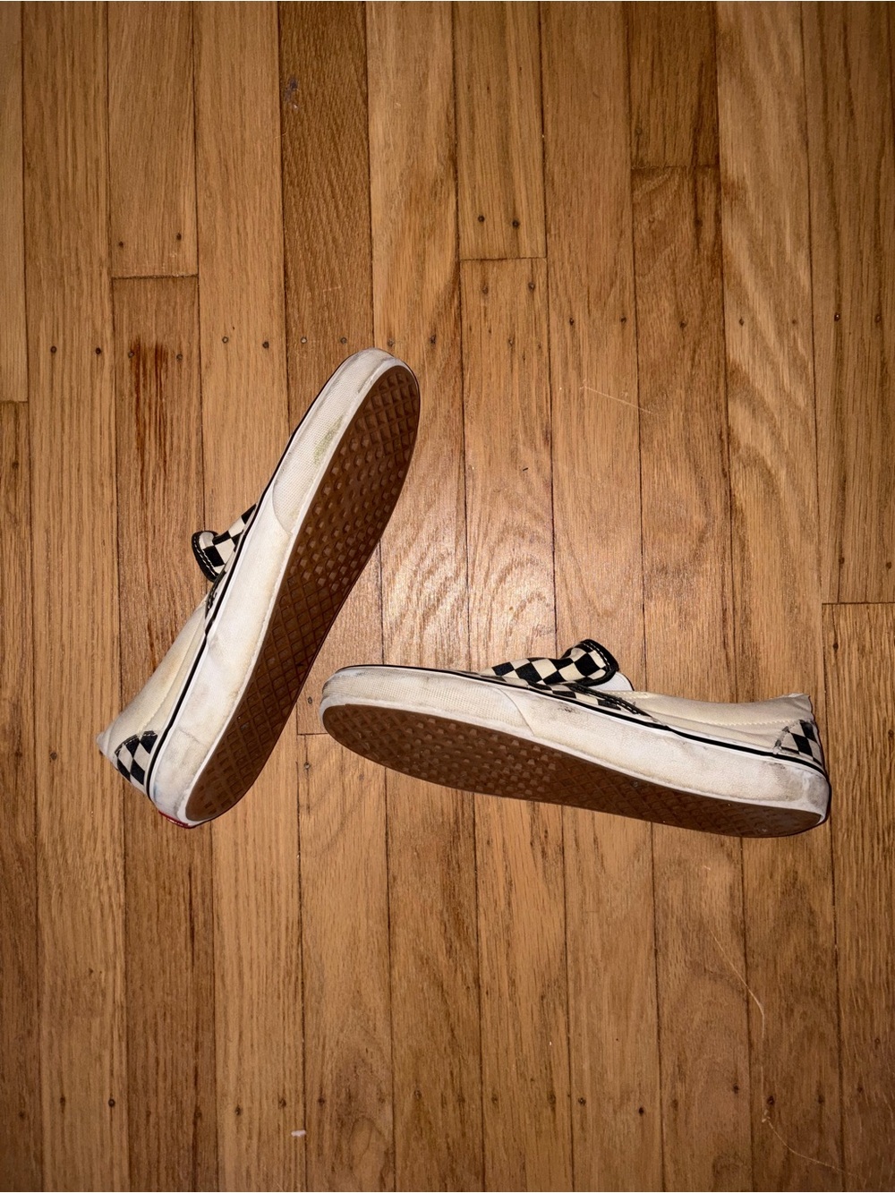 Vans White Slip-On Loafers with Black Checkerboard